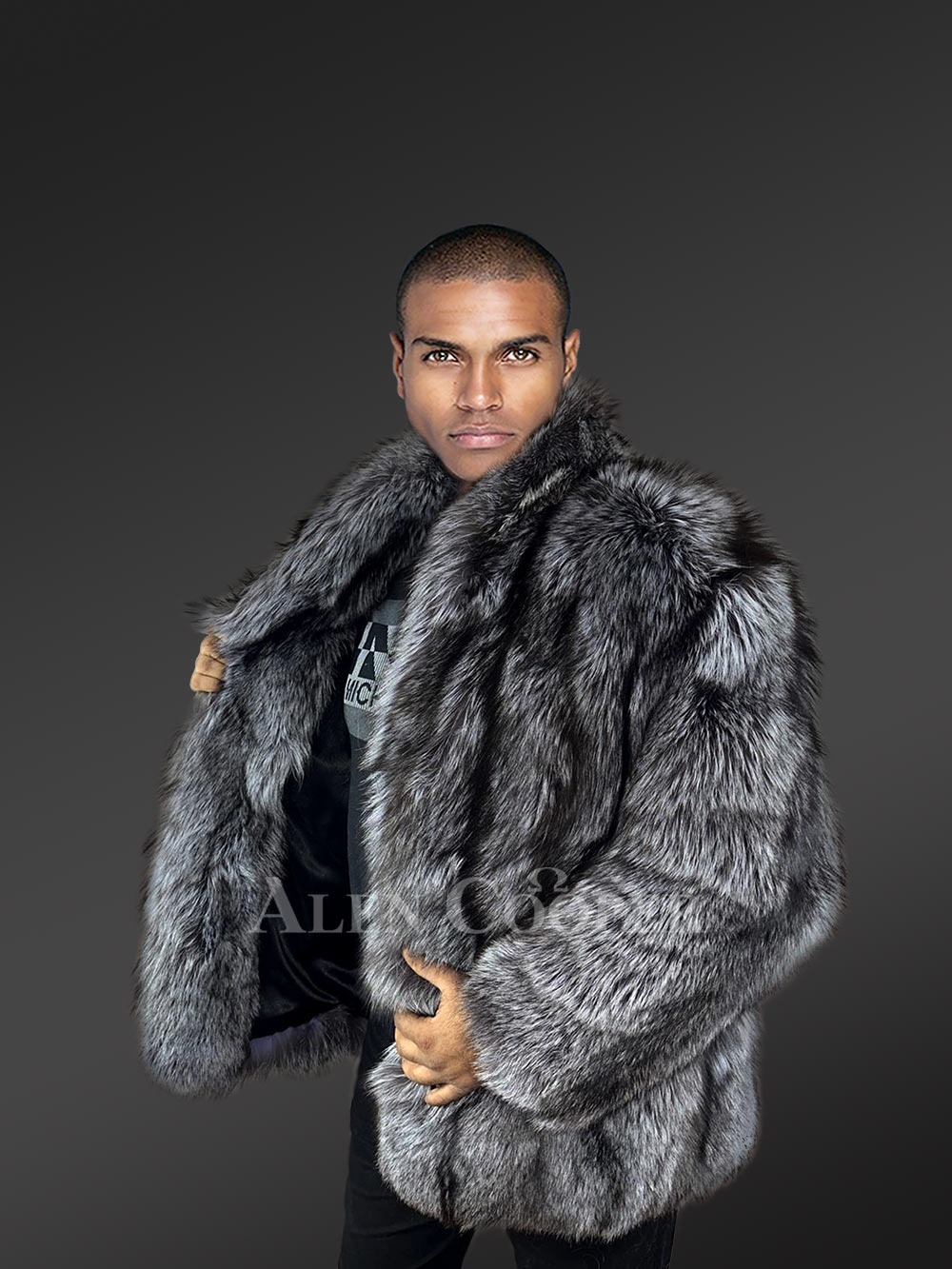 Mens Silver Fox Fur Stroller Coat – Luxurious Look & Touch of Real Fur - Image 2