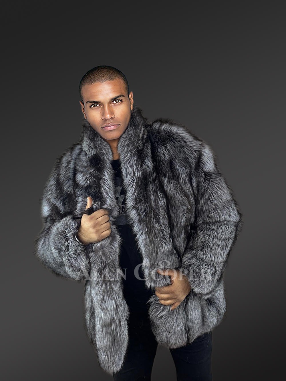 Mens Silver Fox Fur Stroller Coat – Luxurious Look & Touch of Real Fur - Image 5