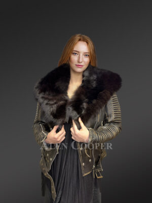 Vintage Finish Leather Biker jacket with Fox Collar