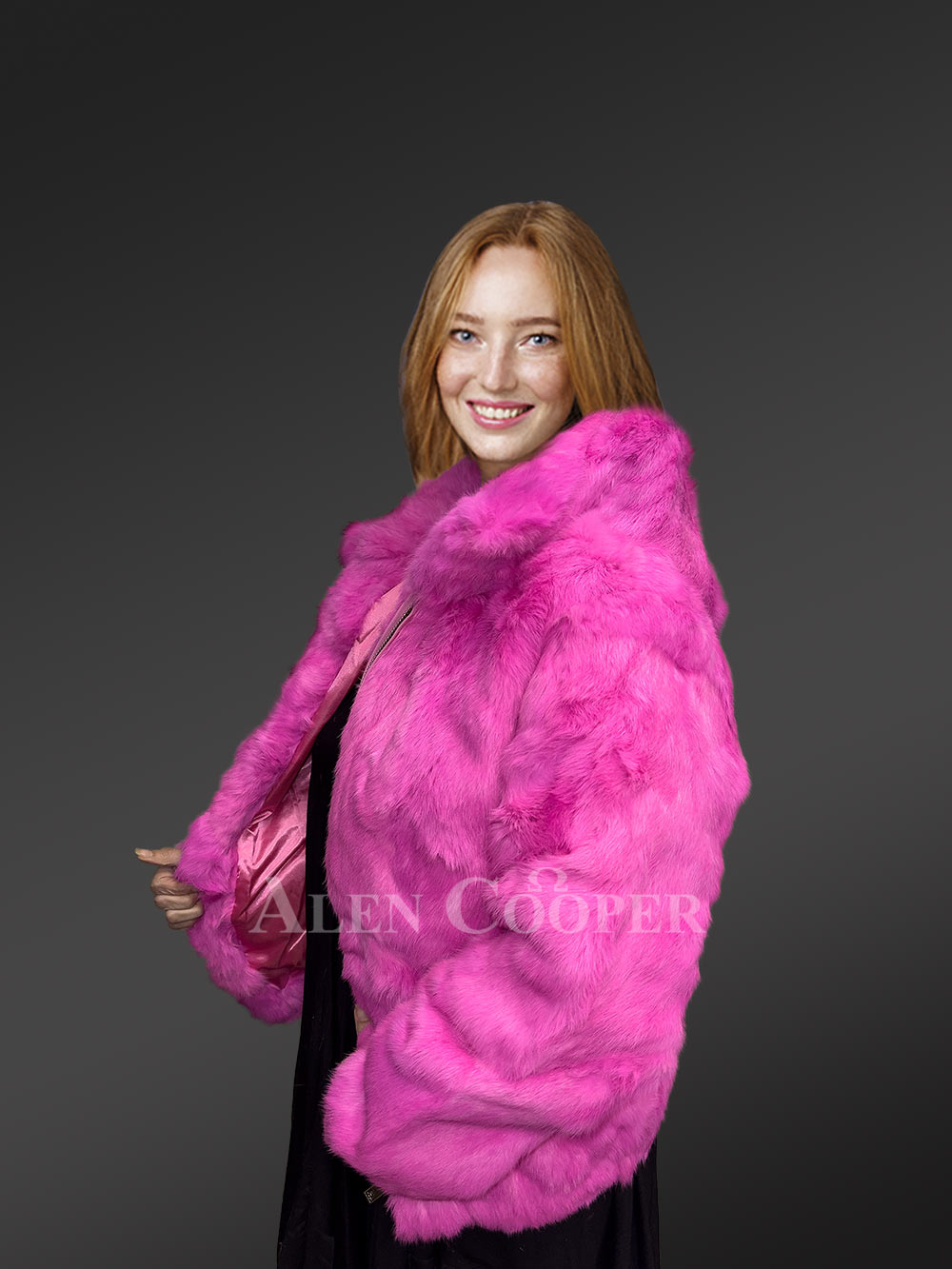 Fushia Rabbit Bomber Jacket - Image 4