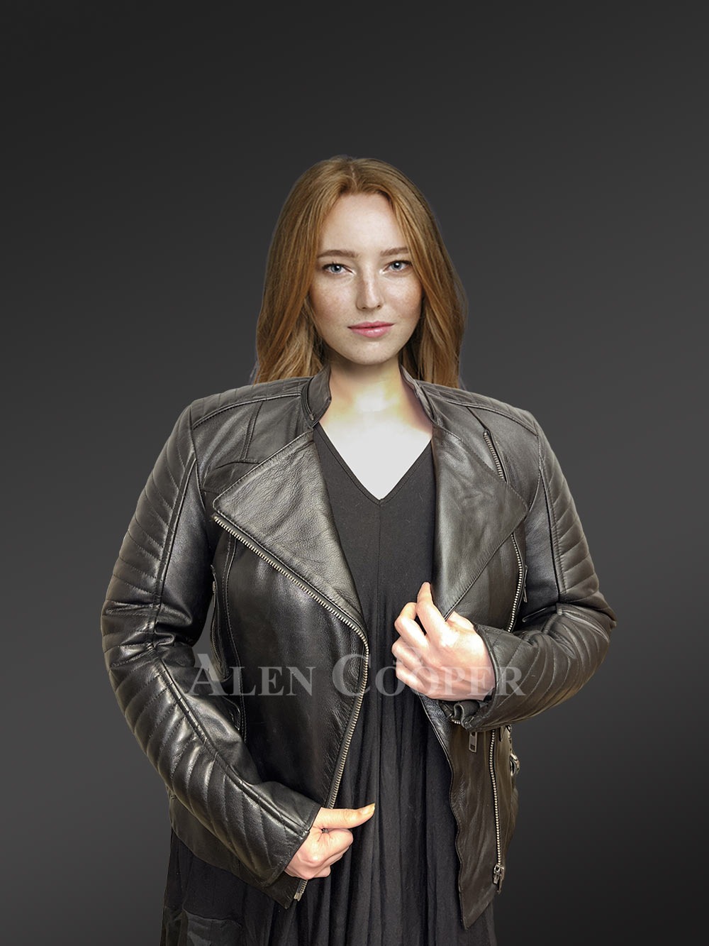 Womens Black Lambskin Leather Biker Jacket – High-Fashion Looks with a Plush Feel - Image 2