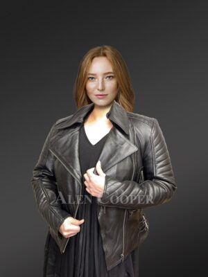 Womens Black Lambskin Leather Biker Jacket