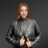 Women’s Biker Leather Jacket with Quilted Sleeves