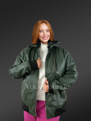 Women’s Hooded Leather Bomber Jacket