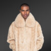 Mens Beige Mink Fur Bomber Jacket