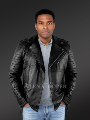 Mens Everyday Wear Leather Biker Jacket with Comfy Warmth and Swag