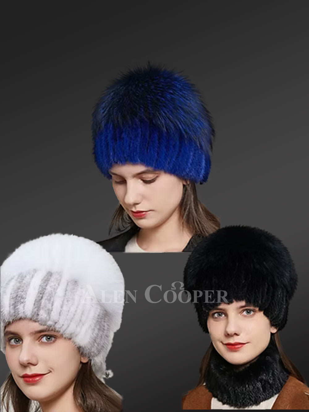 Womens Knit Mink Fur Beanie with a Fluffy Fox Fur Pompom - Image 2