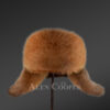 Women's Red Fox Trapper Hat with Leather Top