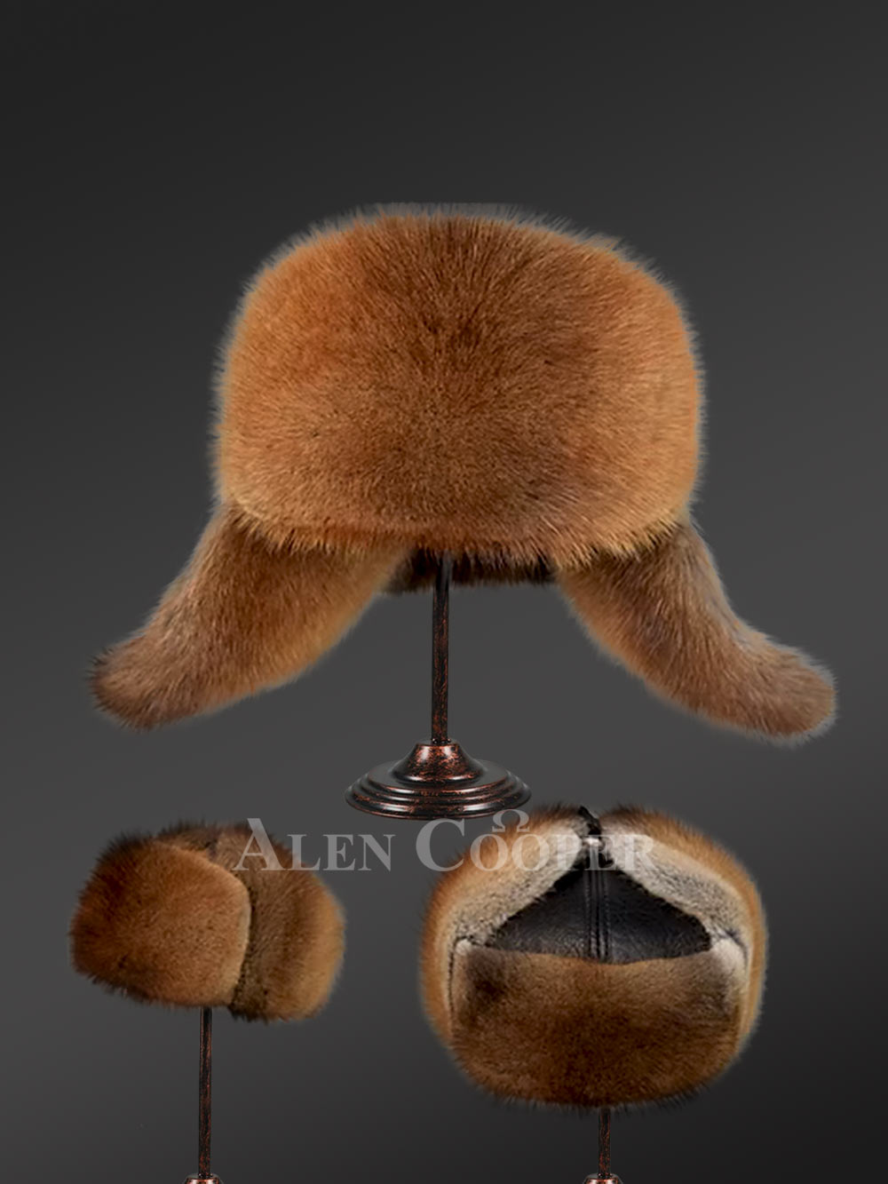 Women's Red Fox Trapper Hat with Leather Top - Image 3