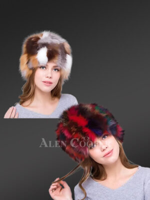 Womens Multicolor Fox Fur Beanie Hat - A Vibrant Winter Style Statement
