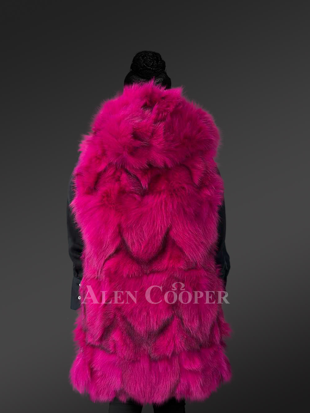Womens Fuchsia Fox Fur Vestwith Hood – A Statement Piece with Exceptional Warmth - Image 6