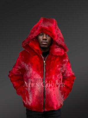 Mens Hare Fur Red Bomber Jacket –Timeless Craftsmanship in Striking Color