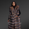 Women’s Upscale Crystal Fox Fur Vest with Hood