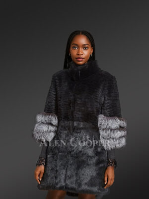 sleek Layered Rabbit Cest with Silver Fox Trims