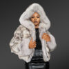 Women’s Natural Blue Fox Short Jacket with Hood (5)