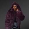 Women’s Rabbit Fur Bomber in Wine (1)