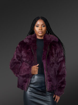 Women’s Rabbit Fur Bomber in Wine (2)