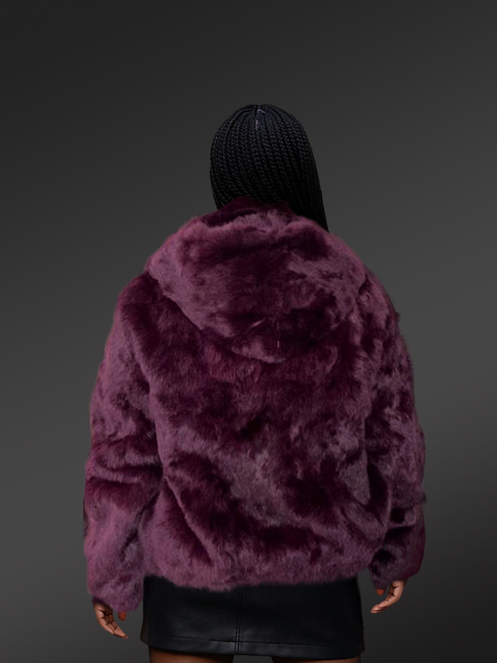 Women’s Rabbit Fur Bomber in Wine (4)