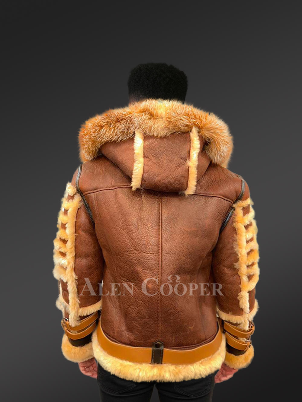 Mens Shearling Bomber Jacket with Hood – Bold Texture Infinite Style - Image 7