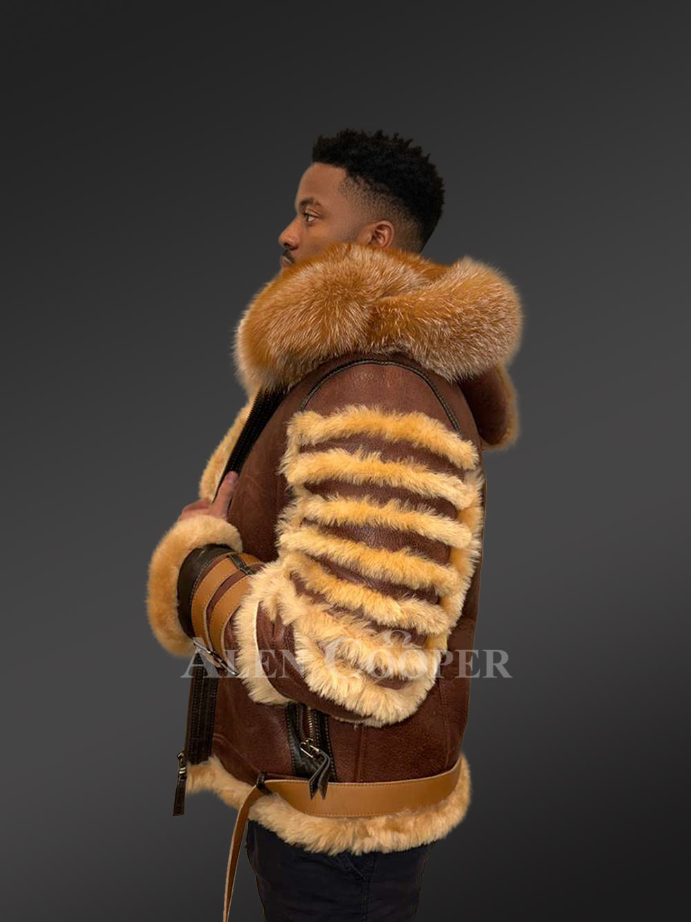 Mens Shearling Bomber Jacket with Hood – Bold Texture Infinite Style - Image 5
