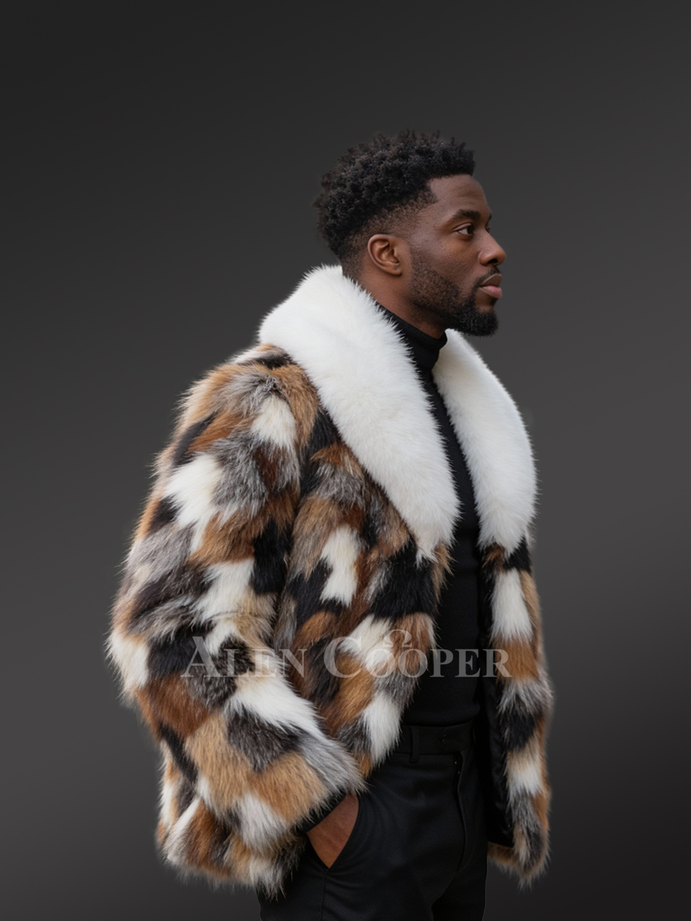 Mens Multi-Color Fox Fur Coat- Designed for Bold Winter Style - Image 2