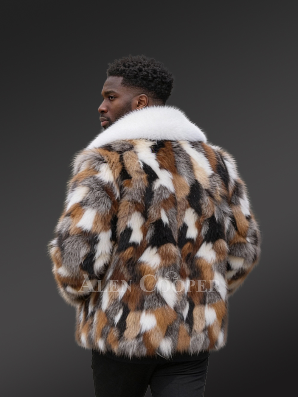Mens Multi-Color Fox Fur Coat- Designed for Bold Winter Style - Image 3
