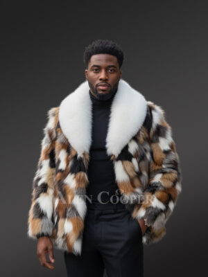 Mens Multi-Color Fox Fur Coat- Designed for Bold Winter Style