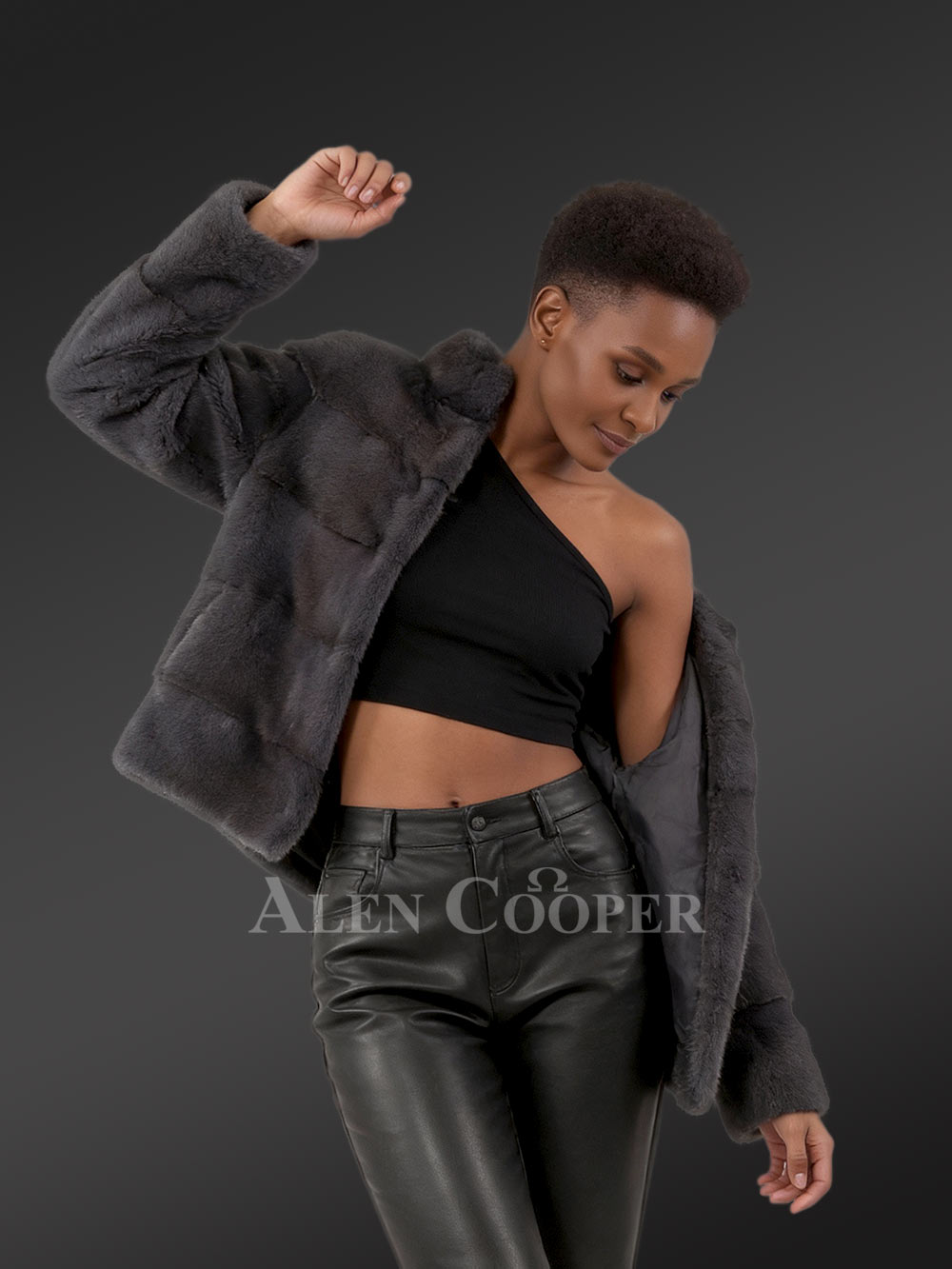 Women’s Blue Iris Mink Layered Turtle Neck Mink Coat - Image 3