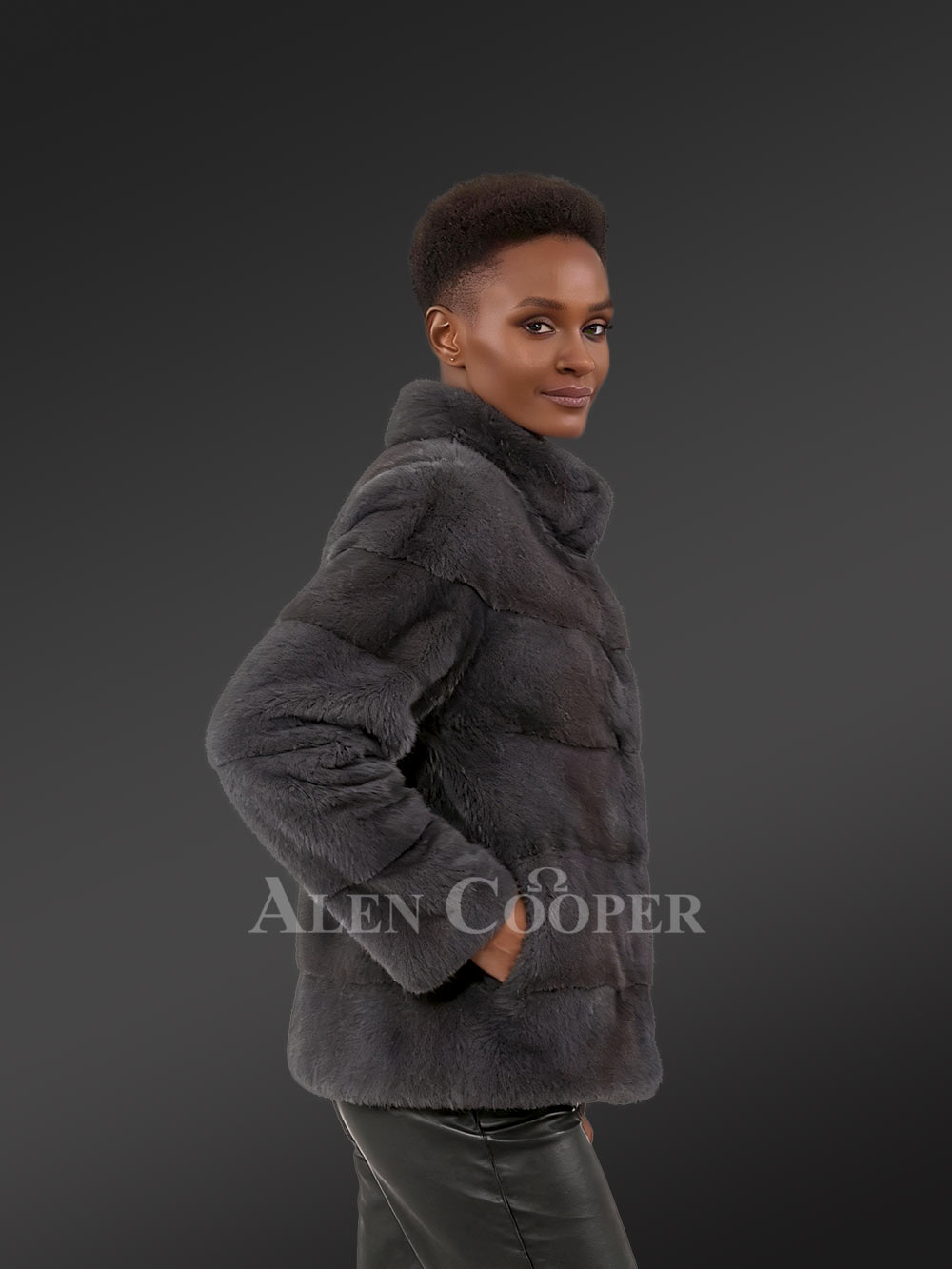 Women’s Blue Iris Mink Layered Turtle Neck Mink Coat - Image 5
