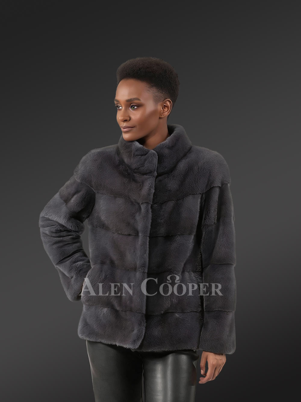 Women’s Blue Iris Mink Layered Turtle Neck Mink Coat - Image 2