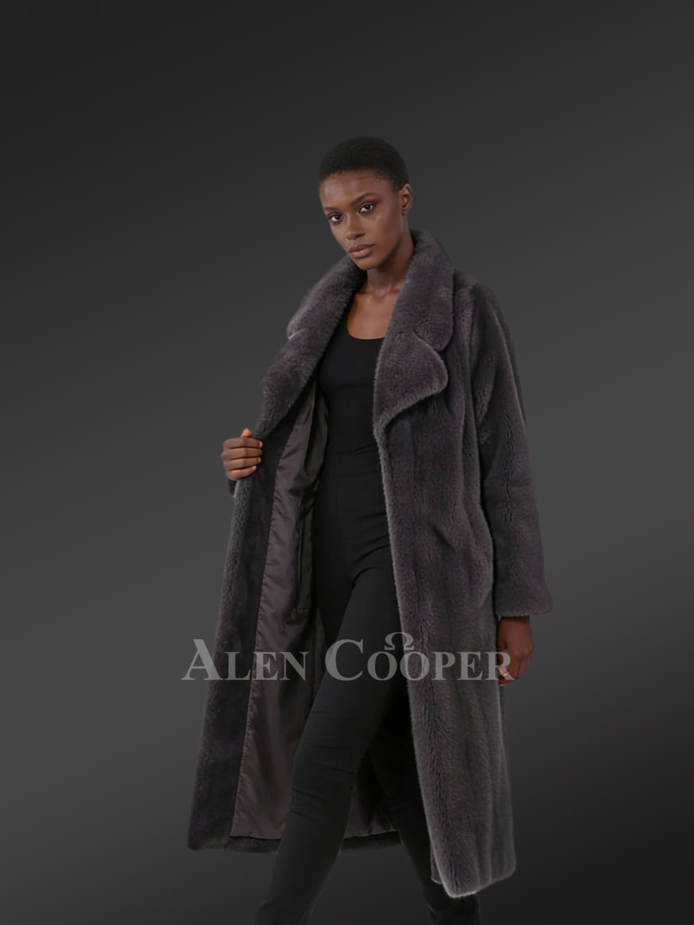 Women’s Full Length Bkue Iris Mink Coat - Image 4