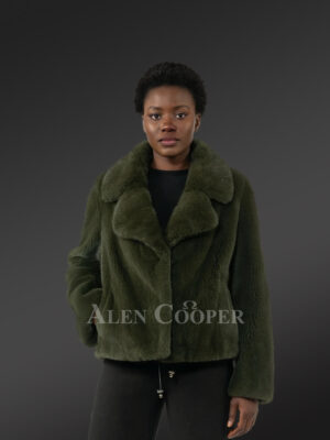 Women’s Fullskin Mink Dressy Blazer Coat in Olive