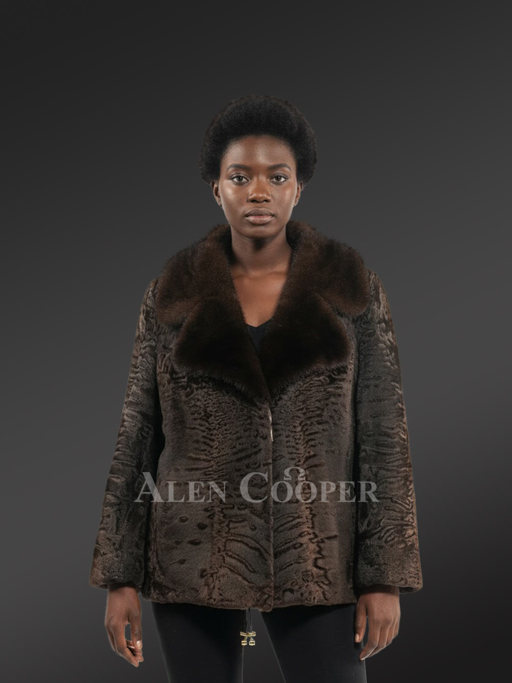 Women’s Lapel Collar Blazer in Persian Lamb with Mink Collar Accent - Image 3