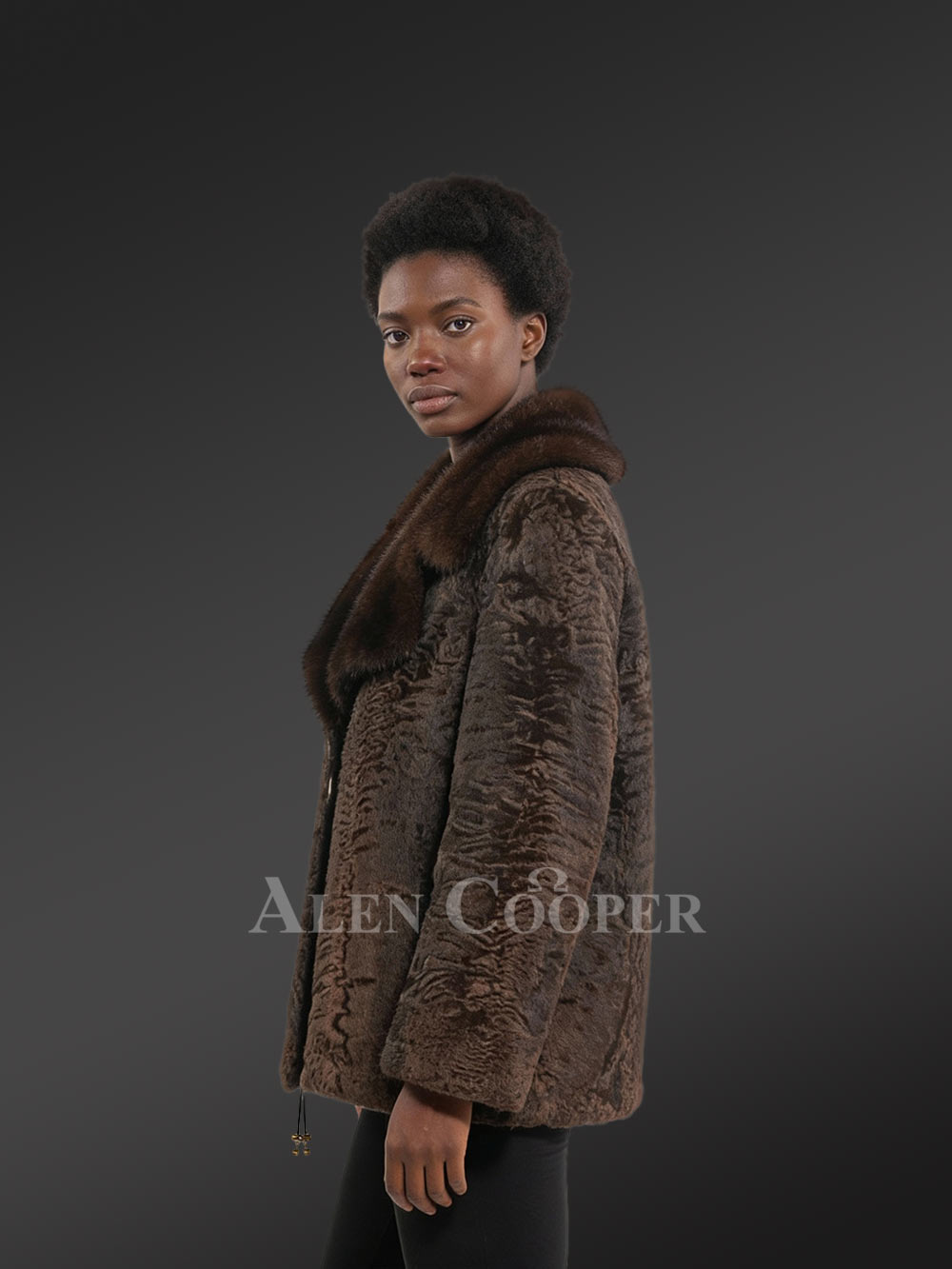 Women’s Lapel Collar Blazer in Persian Lamb with Mink Collar Accent - Image 5