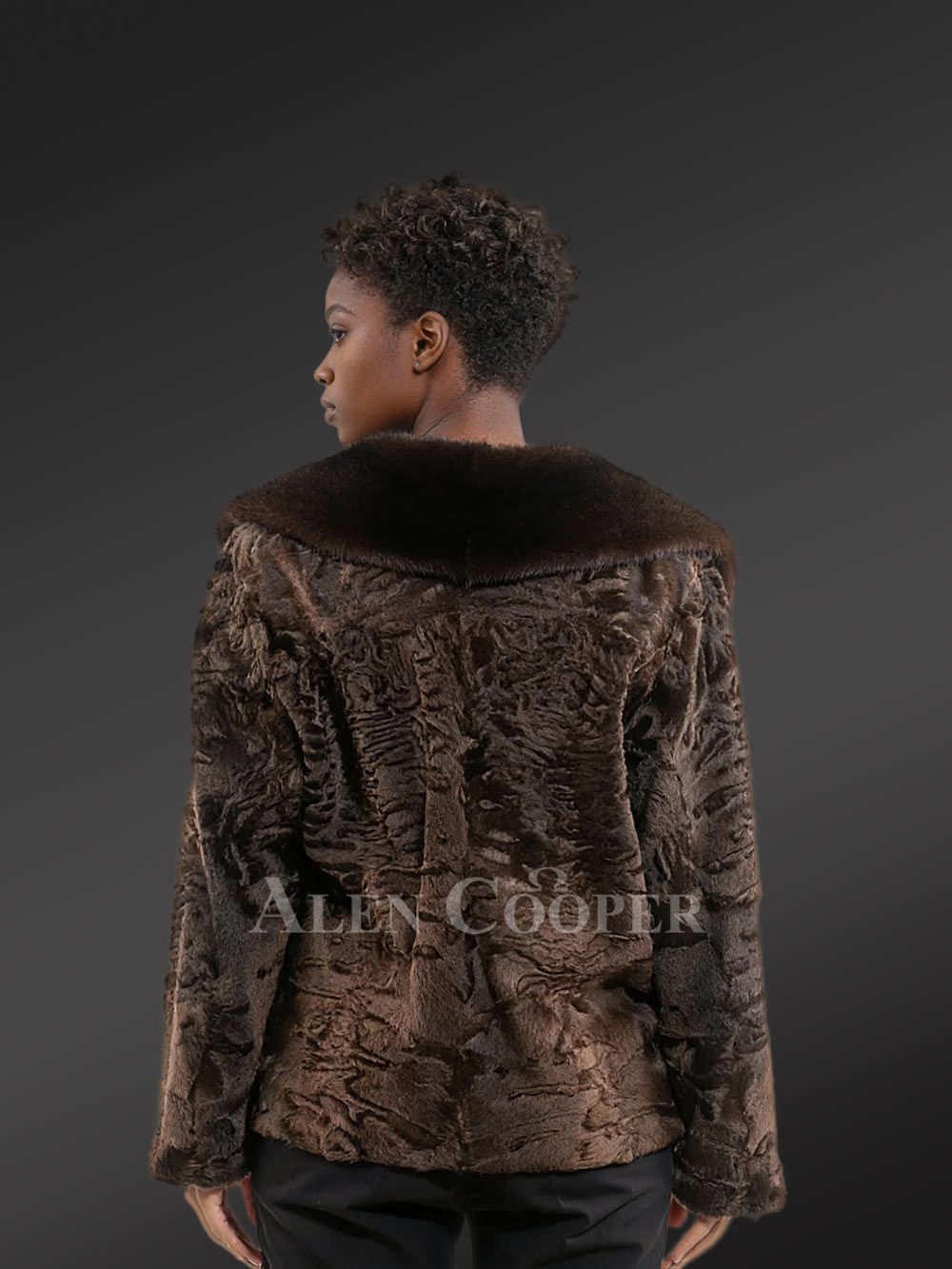 Women’s Lapel Collar Blazer in Persian Lamb with Mink Collar Accent - Image 6