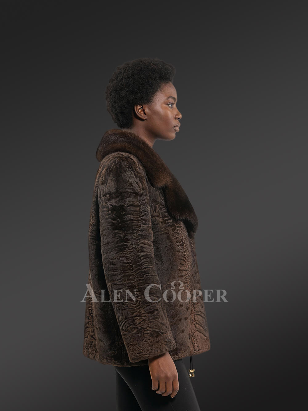 Women’s Lapel Collar Blazer in Persian Lamb with Mink Collar Accent - Image 4