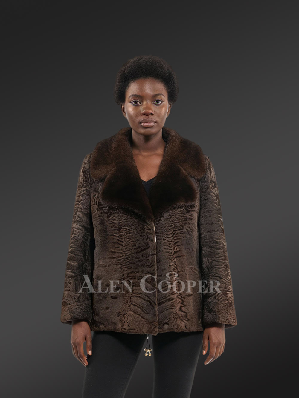 Women’s Lapel Collar Blazer in Persian Lamb with Mink Collar Accent