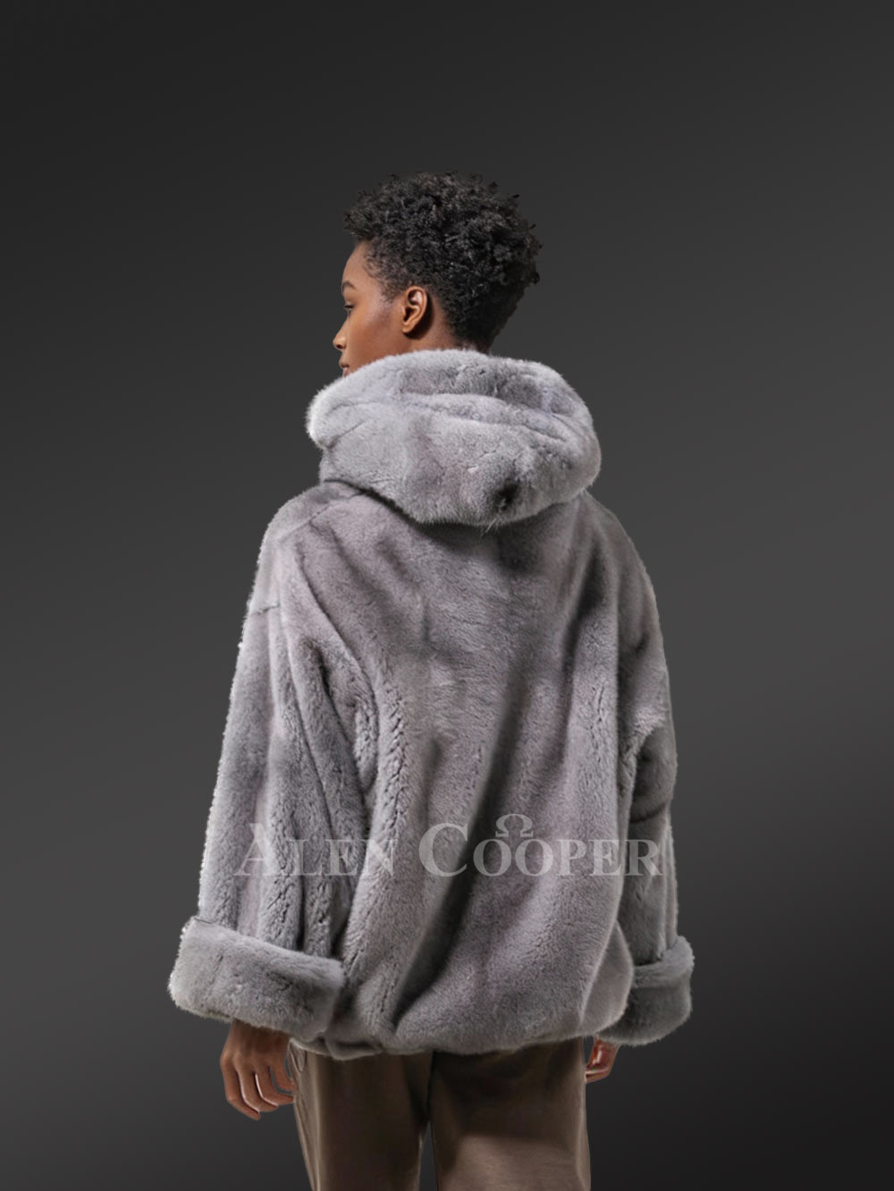 Women’s Mink Poncho in Grey - Image 6