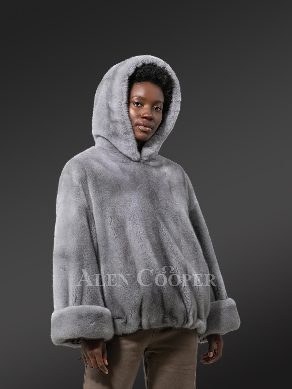 Women’s Mink Poncho in Grey - Image 2