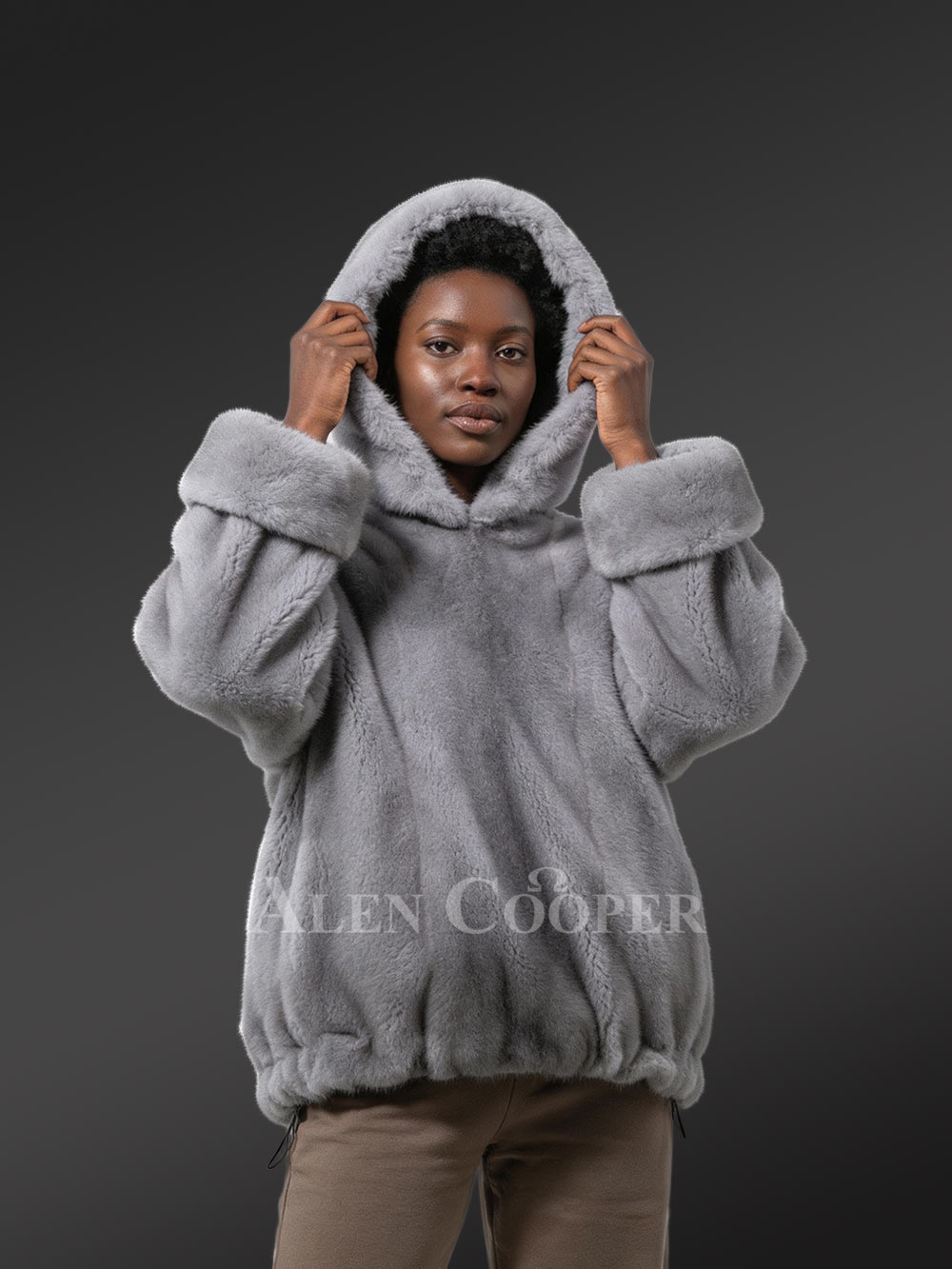 Women’s Mink Poncho in Grey