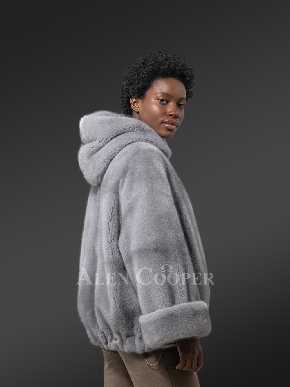 Women’s Mink Poncho in Grey - Image 5