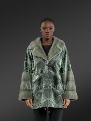 Women’s Persian Lamb Coat with Mink Collar Accent and Layered Mink Sleeves
